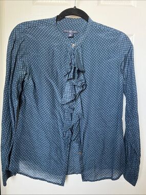 GAP NavyBlue Polka Dot Ruffle Front Blouse